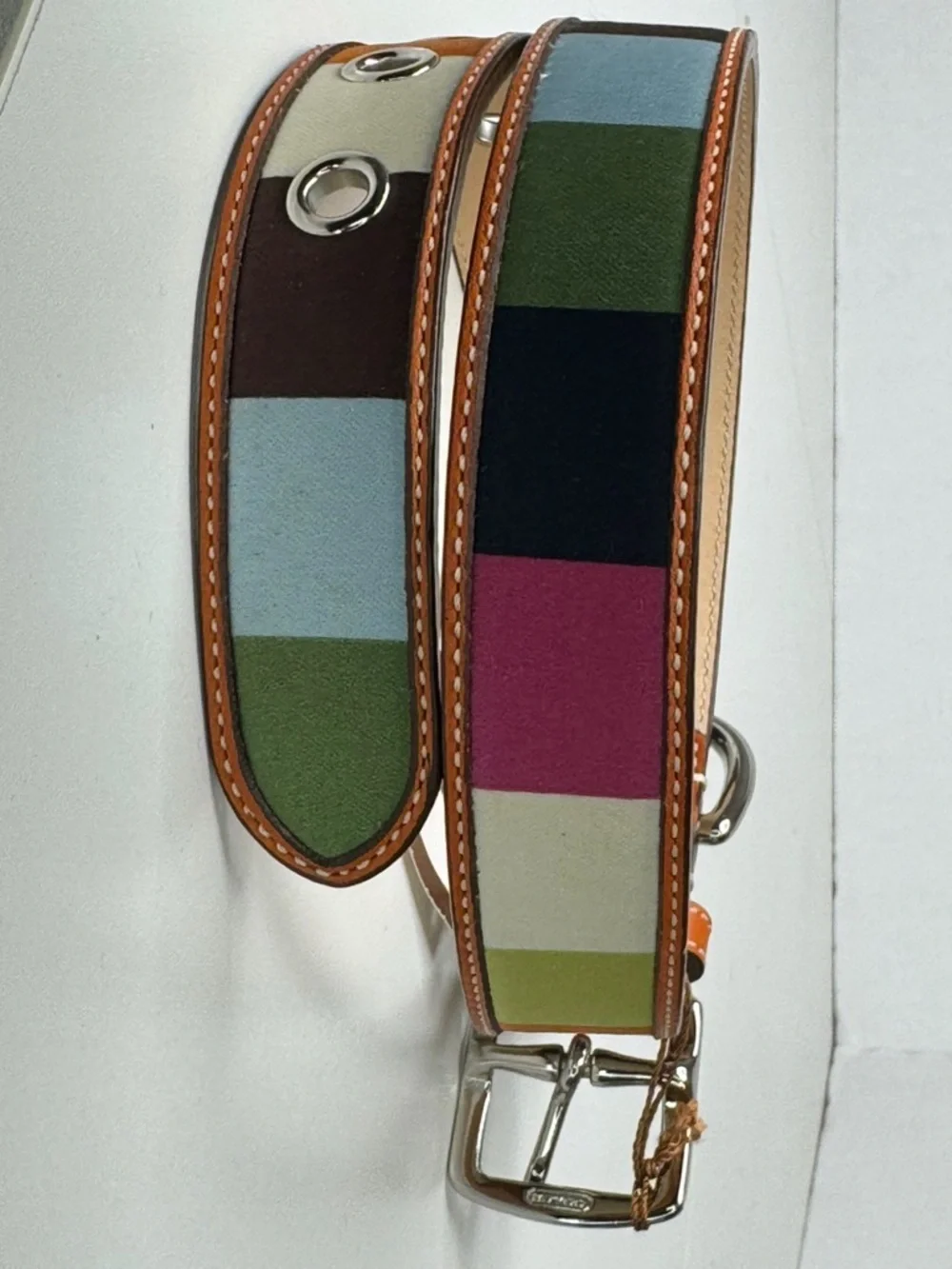 Coach Legacy Rare Satin & Leather Color Block Size XL Extra Large Dog Collar